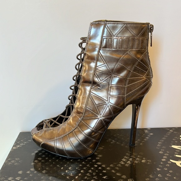 Sam Edelman Queenie Corset Open Toe Bootie Heel Pewter Metallic Sz 6 - Picture 2 of 7